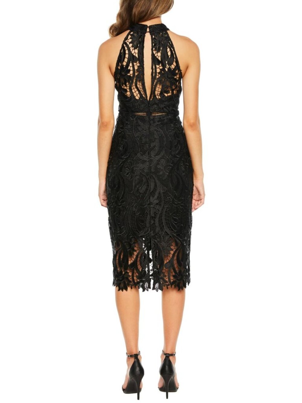 🆕BARDOT Isa Lace Halter Cocktail Dress X-Small 4 Black - Picture 4 of 12